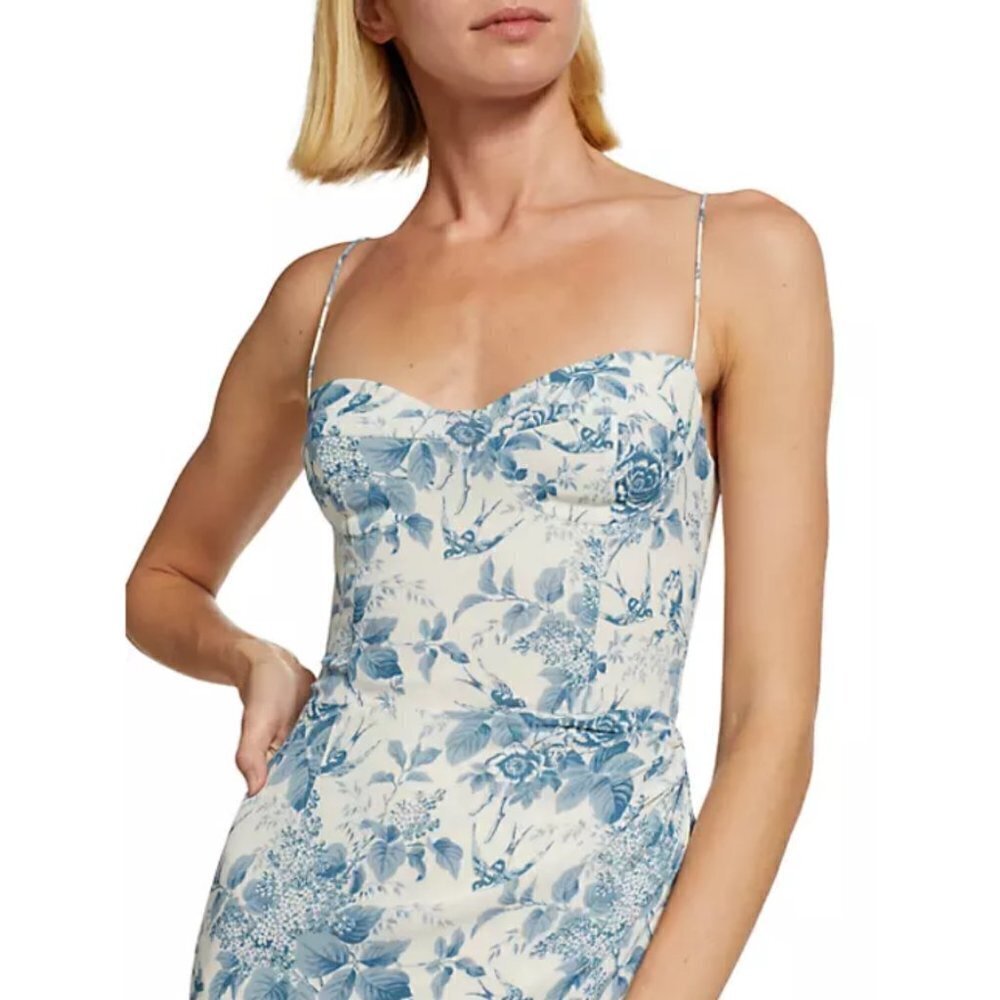 💕REFORMATION💕 Kourtney Dress ~ Pompadour Blue Floral Bird Print 4 NWT - Picture 7 of 16